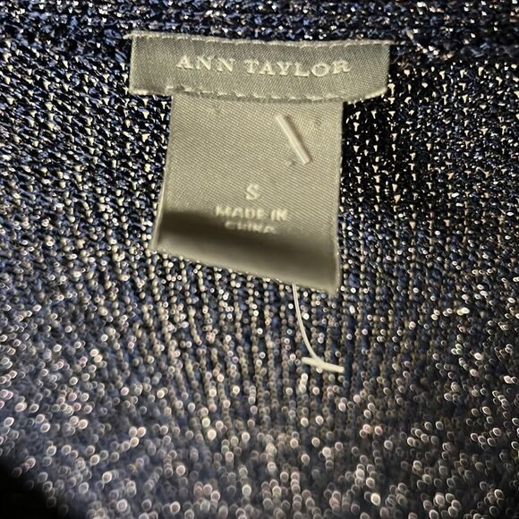 Ann Taylor holiday navy blue metallic threaded cardigan sweater women’s Small - Picture 3 of 11